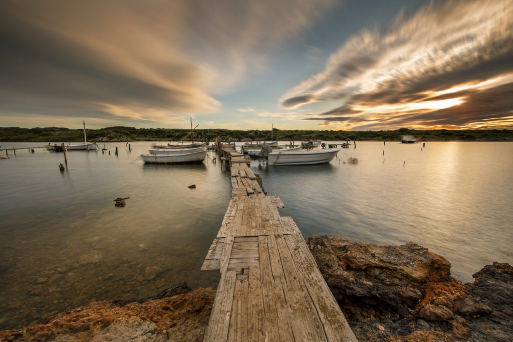 Sunset on a boat dock